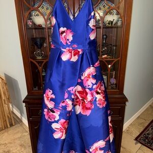 Floral Blue and Pink Prom Dress